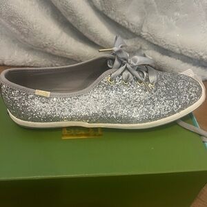 kate spade Silver Glitter Lace-Up Flat Sneaker